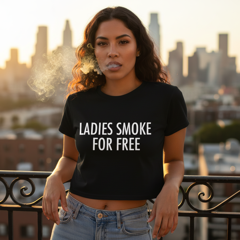 LADIES SMOKE FOR FREE CROP TOP TEE